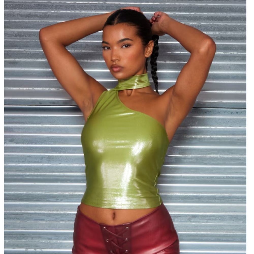 PLT Green Metallic Top with Built-in Shawl
